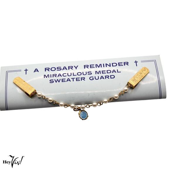 Vintage Sweater Guard Clip Rosary Reminder Miraculous Medal In Box 5" - Hey Viv - Picture 2 of 6